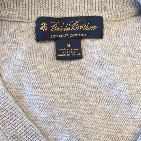 Men's Brooks Brothers Supima 100% Cotton V-Neck Sweater Grey Size Medium EUC - Picture 3 of 5